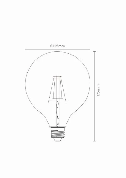 Lucide G125 - Filament bulb - Ø 12,5 cm - LED Dim. - E27 - 1x5W 2700K - Transparant - technical